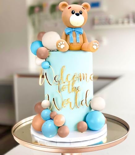 LaVenty Blue Bear Cake Decoration with Blue Gold Balls