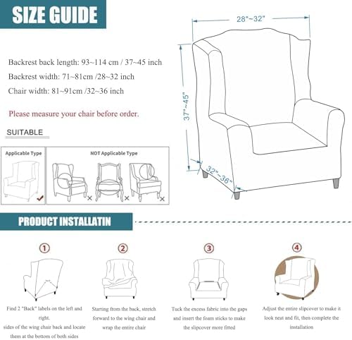 Stretch Wingback Chair Covers 2 Piece Set for Living Room