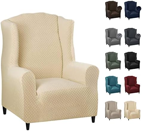 MAXIJIN Stretch Wingback Chair Cover Light Beige