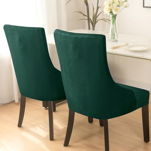 Dark Green Velvet Wingback Chair Slipcover 1PC