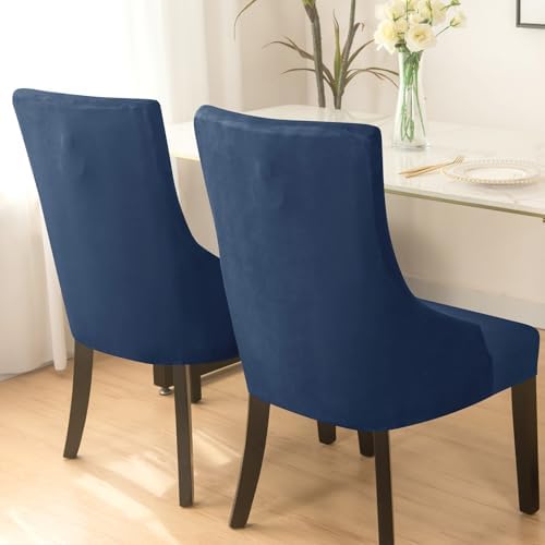 Velvet Stretch Dining Chair Covers 2PCS Navy