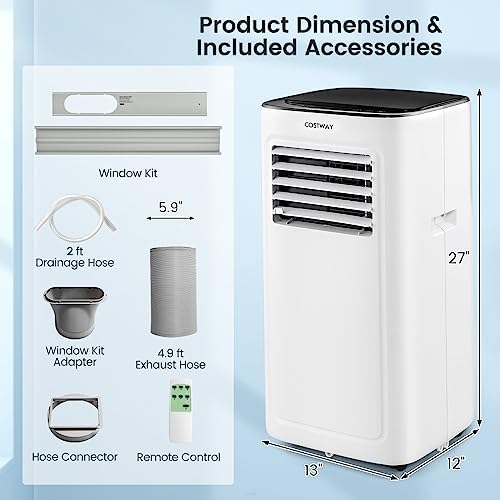 COSTWAY 9000 BTU Portable Air Conditioner with Dehumidifier
