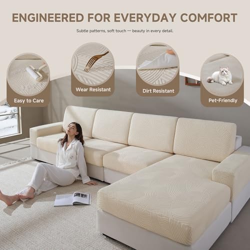 Qianmew 2 Seater 1 Chaise Sofa Cushion Covers Ivory
