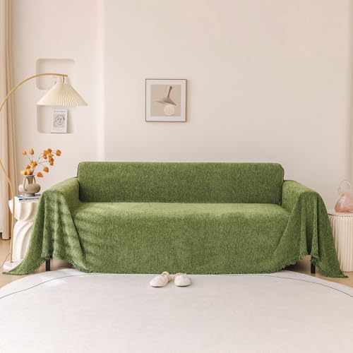 VClife Olive Green Chenille Sofa Slipcover with Tassel