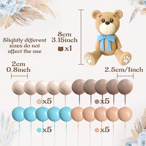 LaVenty Blue Bear Cake Decoration with Blue Gold Balls