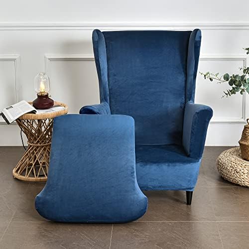 OBCREAT Wingback Chair Covers 2 Piece Stretch Velvet Slipcover for Armchair