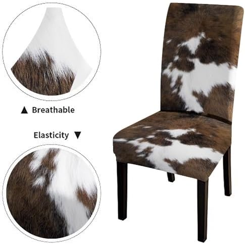 TOMWISH Dining Chair Covers Set of 4 Cowhide Print Spandex