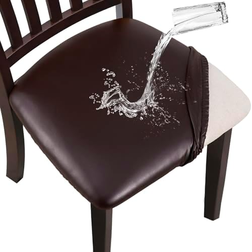 YISUN Chair Seat Covers Set of 6 PU Leather Waterproof Dining Room Slipcovers