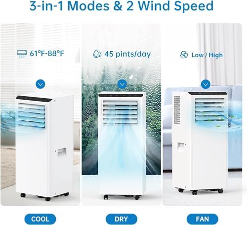 8000 BTUs Portable AC with Cooling Dehumidifier Fan Remote Control