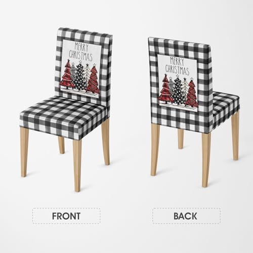 Horaldaily 4PCS Christmas Dining Chair Covers with Black Buffalo Plaid Trees