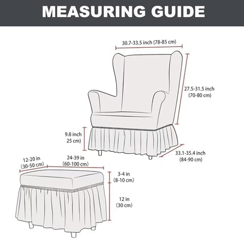 Stretch Seersucker Wingback Chair Slipcover Set with Ottoman Cover