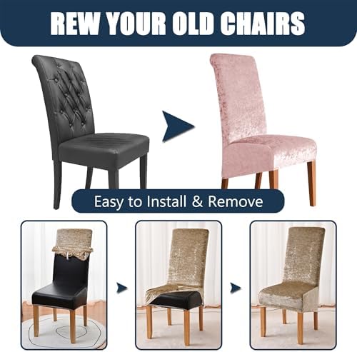 Velvet Stretch High Back Dining Chair Covers Set of 4