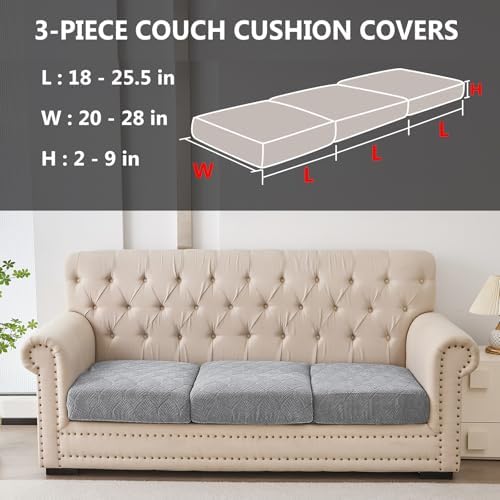 Genina Waterproof Couch Cushion Covers 3 Pack Light Gray