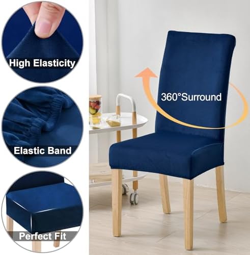 Smiry Velvet Stretch Dining Chair Covers Set of 2 Federal Blue