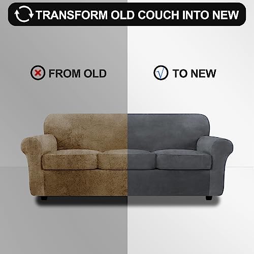 FestiCorp 4 Piece Velvet Sofa Cover Grey