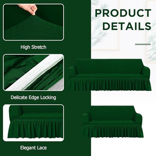 2 Pcs Sofa Slipcover Set Green with Skirt
