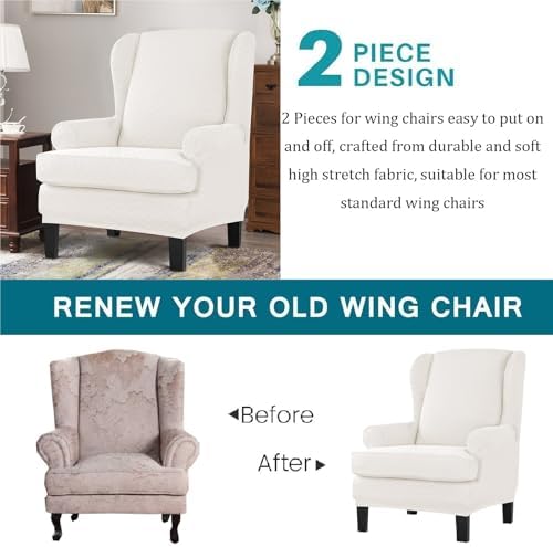 RUIBOBB 2 Piece Wing Chair Slipcover White