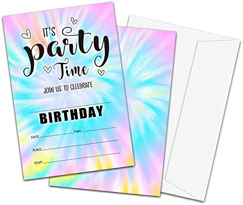 Tie Dye Birthday Invitations 20-Pack with Envelopes