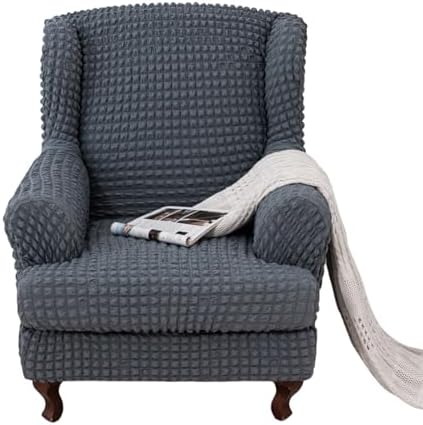 Wingback Chair Cover Slipcovers 2 Piece - Stretch Fit with Spandex