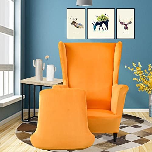 Velvet Plush Wingback Chair 2 Piece Slipcover - Orange