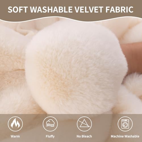Premium Faux Fur Sofa Cover Soft Plush Non-Slip Washable 28x28 Beige White