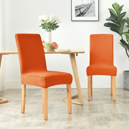 Deisy Dee Velvet Stretch Dining Chair Covers - 2 Pack Orange