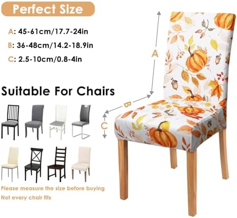 Fall Thanksgiving Chair Covers Set of 6 with Pumpkins and Maple Leaves