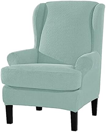 Mint Green Check Wingback Chair Cover 2 Piece Set