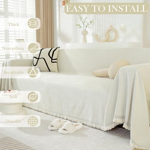 HANDONTIME Cream Herringbone Sofa Cover for Dogs