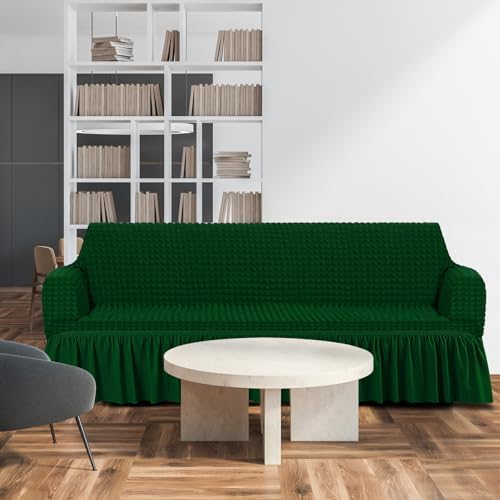 2 Pcs Sofa Slipcover Set Green with Skirt