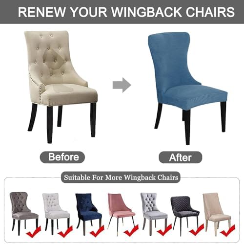 Wingback Side Chair Cover Set of 6 Stretch Polyester Slipcover