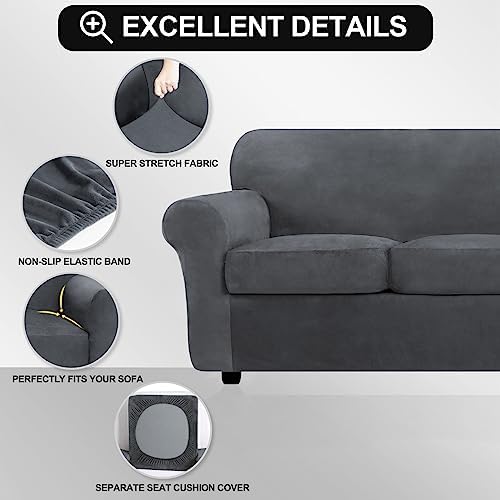 FestiCorp 4 Piece Velvet Sofa Cover Grey