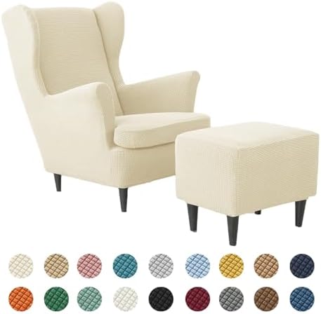Stretch Wingback Chair Slipcover Set with Elastic Bottom