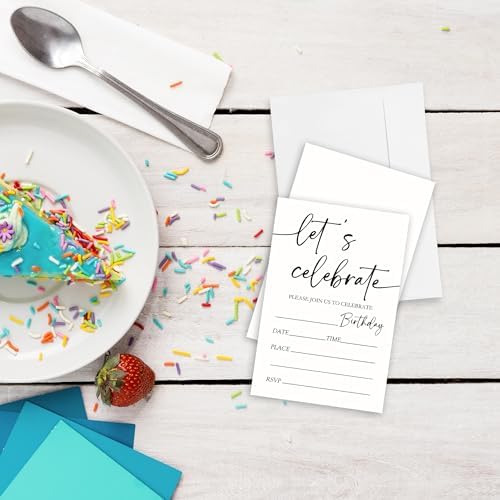 Lets Celebrate Birthday Invitations Minimalist White Theme for Boys Girls