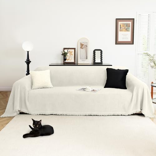 Arfntevss Fuzzy Sofa Cover 3 Seat Slipcover Cream