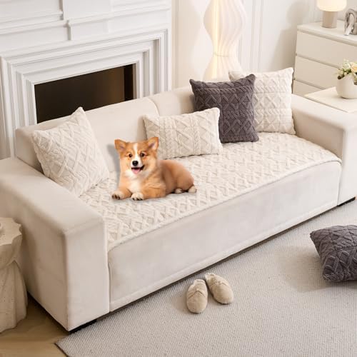 Plush Sofa Cover for Pets Cats Dogs 35x82 White