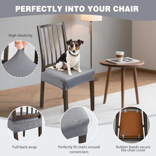 Dining Chair Seat Covers Set of 4 Light Grey Stretch Velvet