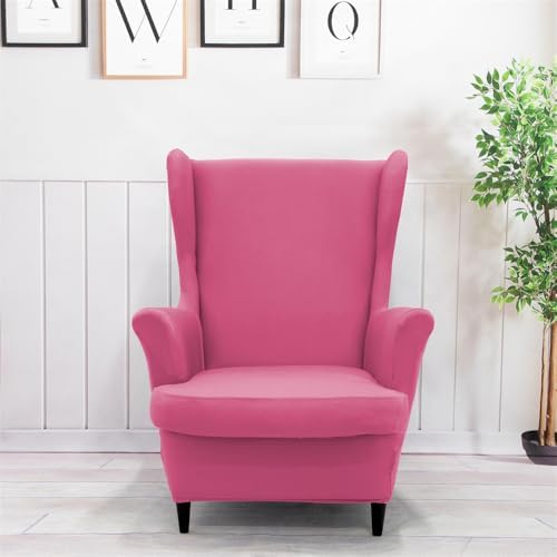 Hot Pink Stretch Wing Chair Covers 2 Piece Set