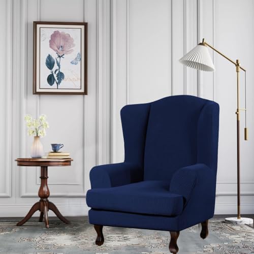 INFLAG 2 Piece Wing Chair Slipcover Navy Blue