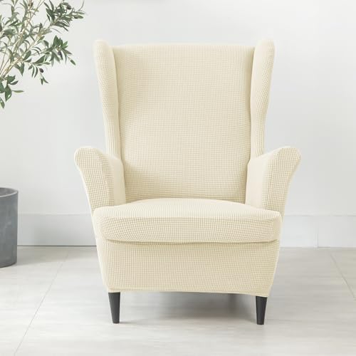 Stretch Wingback Chair Slipcover Set with Elastic Bottom