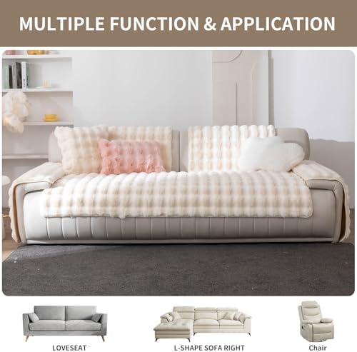 Premium Faux Fur Sofa Cover Soft Plush Non-Slip Washable 28x28 Beige White