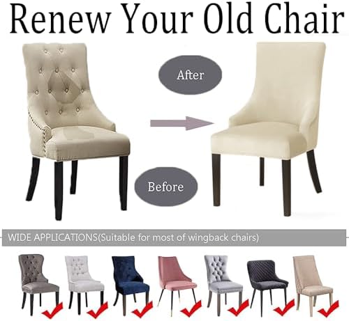 QINU KEONU Velvet Wingback Chair Covers Set of 6