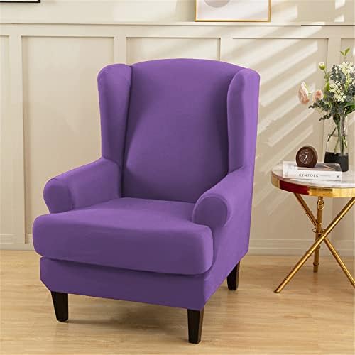 Solid Color Wingback Chair Covers 2 Piece Purple