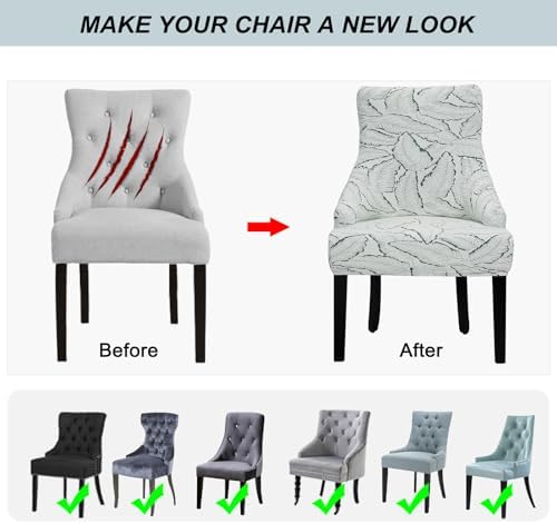 Lellen Wingback Chair Covers with Green Leaf Pattern 4PCS