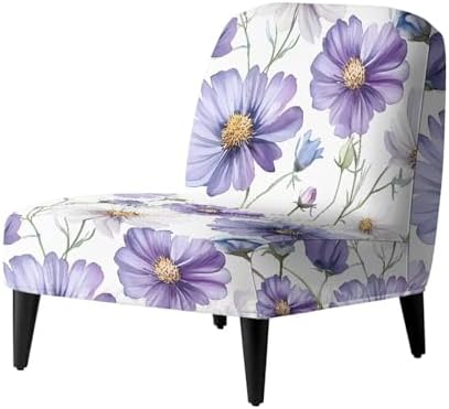 Purple Daisy Print Accent Chair Cover for Armless Chairs