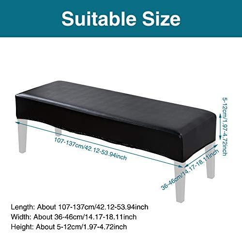 Tookie Bench Cover Waterproof PU Leather Stretch Slipcover for Dining Benches Grey