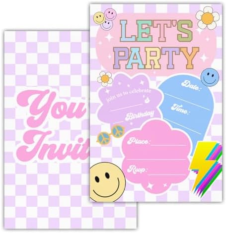 RNYJJ Retro Smile Party Invitations 20 Count Double Sided