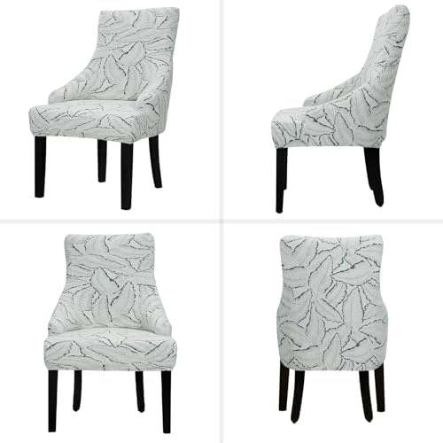 Lellen Wingback Chair Covers with Green Leaf Pattern 4PCS