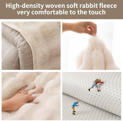 Premium Faux Fur Sofa Cover Soft Plush Non-Slip Washable 28x28 Beige White