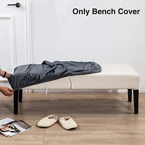 Tookie Bench Cover Waterproof PU Leather Stretch Slipcover for Dining Benches Grey